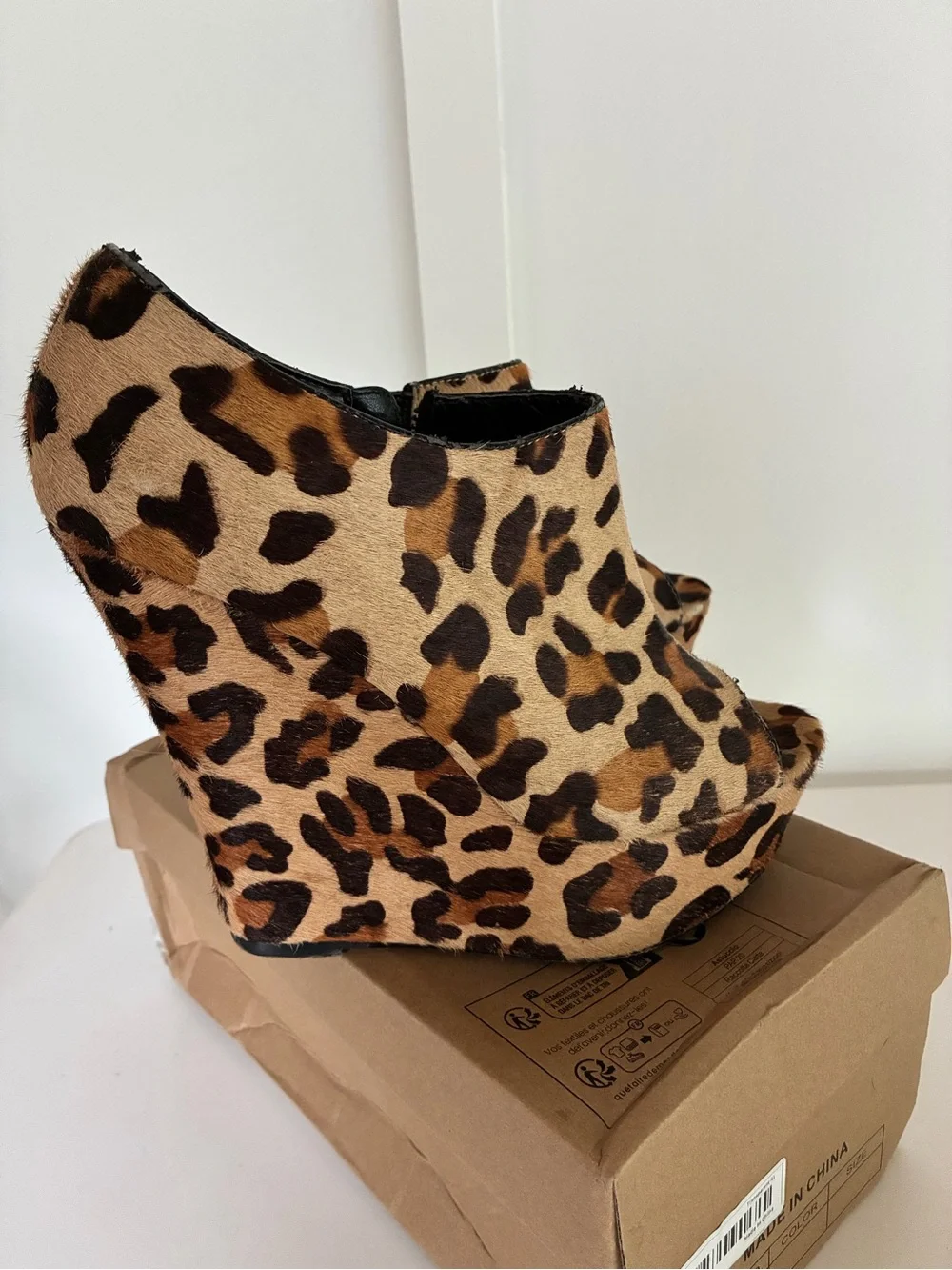Steve Madden Leopard Print Peep-Toe Wedge Booties - NO BOX